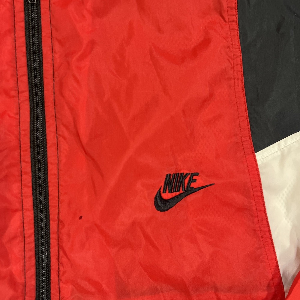 VTG 90s Nike Windbreaker Jacket Red Black‎ White Colorblock Hooded Mens L - Picture 3 of 9